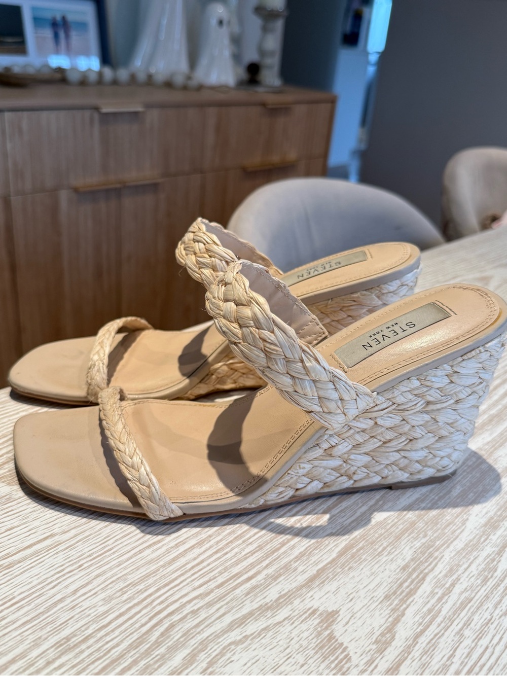 Steve Madden Braided Natural Wedge Sandals - Beige
